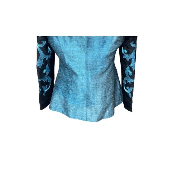 Vtg Silk Womens Blazer 12 Flame Sleeves Avante Garde Statement Bold Embroidered - Picture 6 of 9